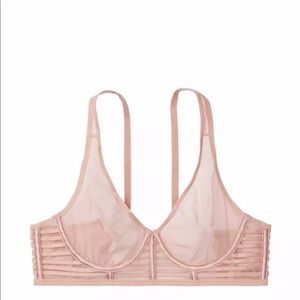VIctoria Secret Luxe Unlined Mesh Full-coverage Plunge Bra 36 B Demure Pink
